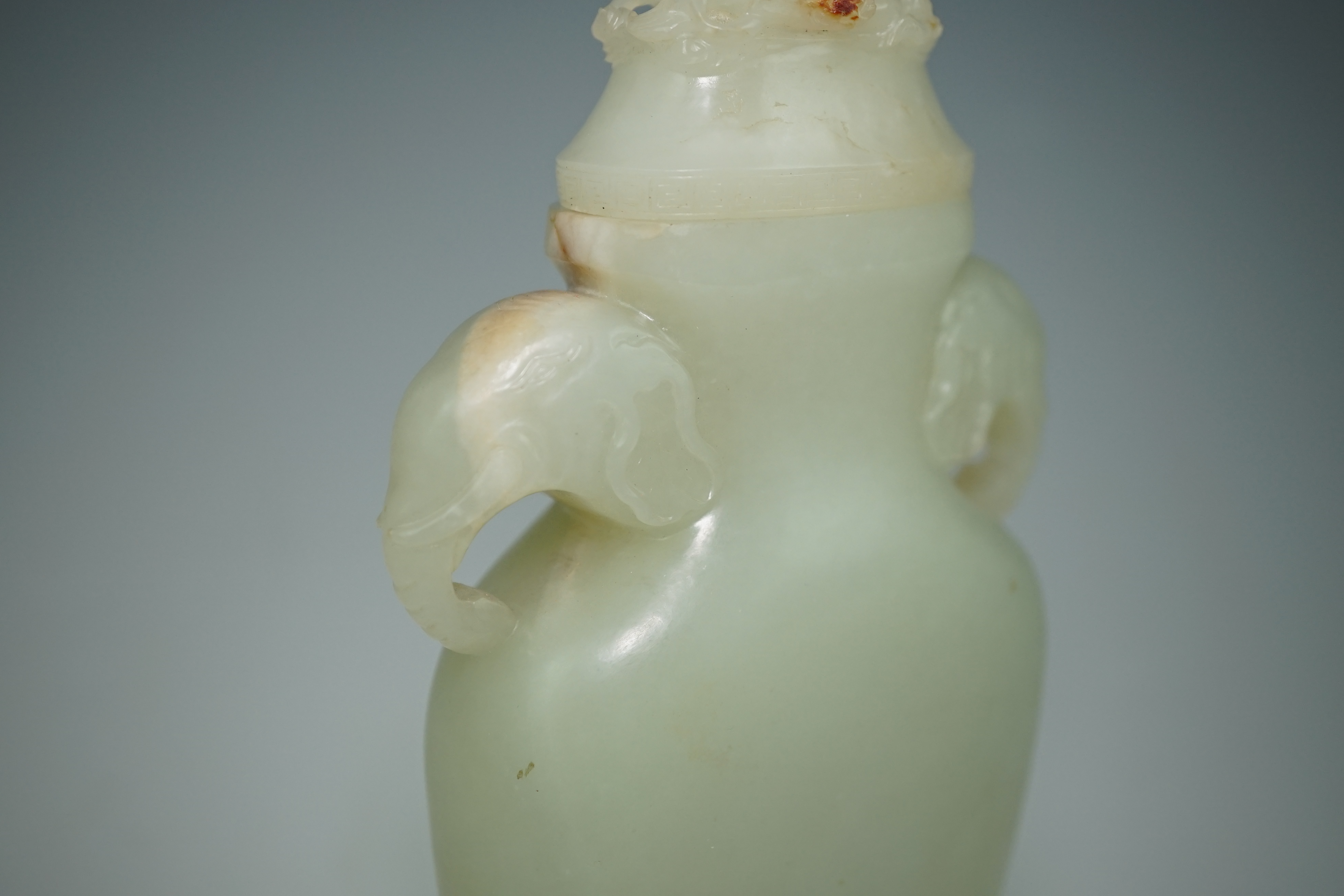 A Chinese pale celadon jade flask-form vase and cover, Qianlong/Jiaqing period, c.1780-1820